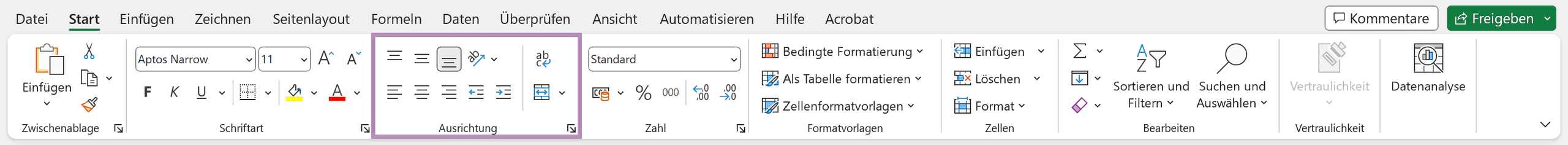 Excel-Ausrichtung